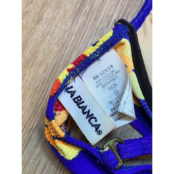 Vintage‎ 90s La Blanca Floral Bikini Top Blue & Yellow Size 8 Adjustable Straps - Picture 4 of 4